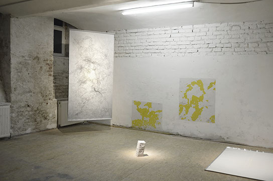 Measuring the Human Landscape, installation view, Michaela Putz 2015; drawing, sgraffito, stone